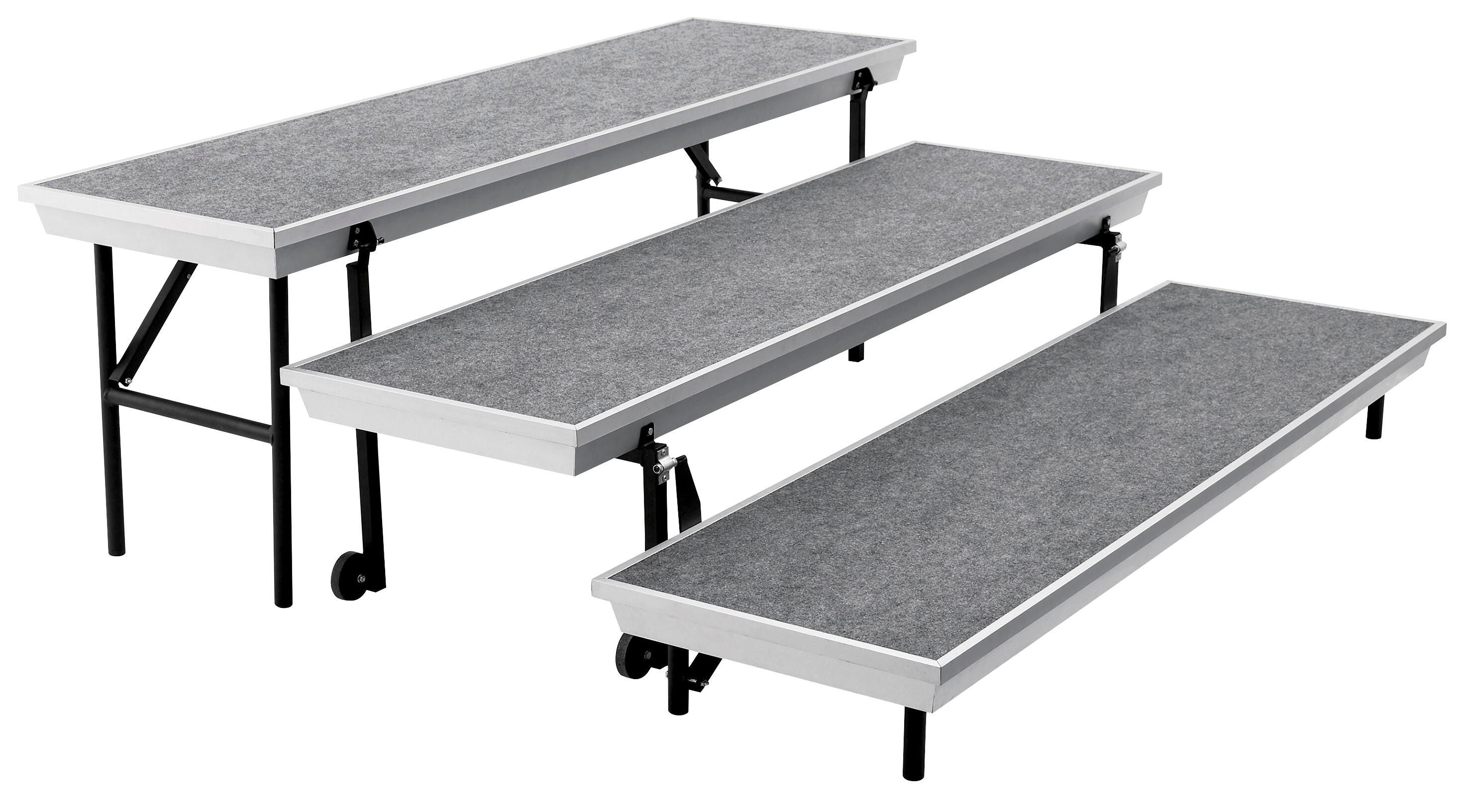 National Public Seating Foldable Straight Transport Riser, 72 in L X 54 in D X 24 in H, 3 Level, Gray, Item Number 1283516